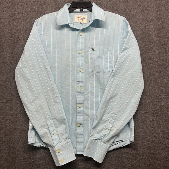 Abercrombie & Fitch Shirt Mens XL Light Blue Striped Button Up Muscle Adult Y2K - Picture 1 of 7